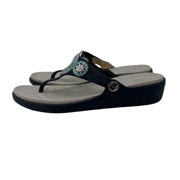 CROCS Shoes - Crocs Sanrah Sandals Womens Sz 9 Blue Beaded Comfort Thong Flip Flop